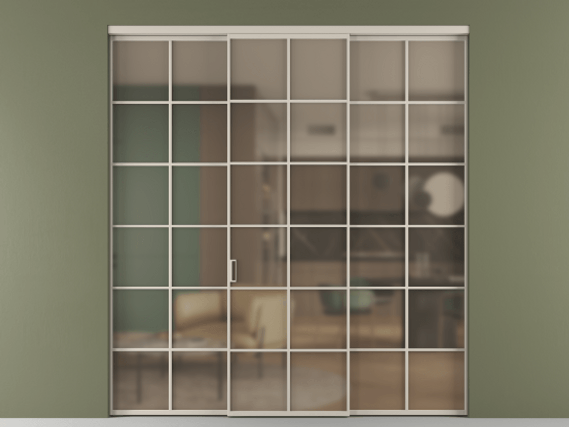 Перегородка Формато внутри проёма 3 створки АЛПР 040.05 Алюминий светло-бежевый Сатинированное бронзовое стекло, триплекс Цена 1718540 AMD | Volhovec