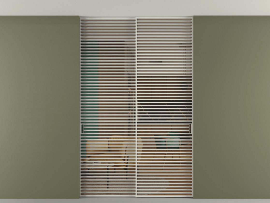 Перегородка Формато внутри проёма скрытое крепление в потолок 2 створки АЛПР 040.07 Алюминий Белый Прозрачное бронзовое стекло, триплекс Цена 2672110 AMD | Volhovec