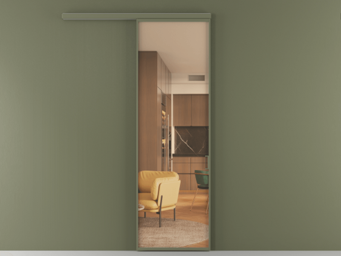 Перегородка Формато вдоль стены 1 створка АЛПР 040.01 Алюминий оливковый тёмный Прозрачное оранжевое стекло, триплекс Цена 686300 AMD  | Volhovec