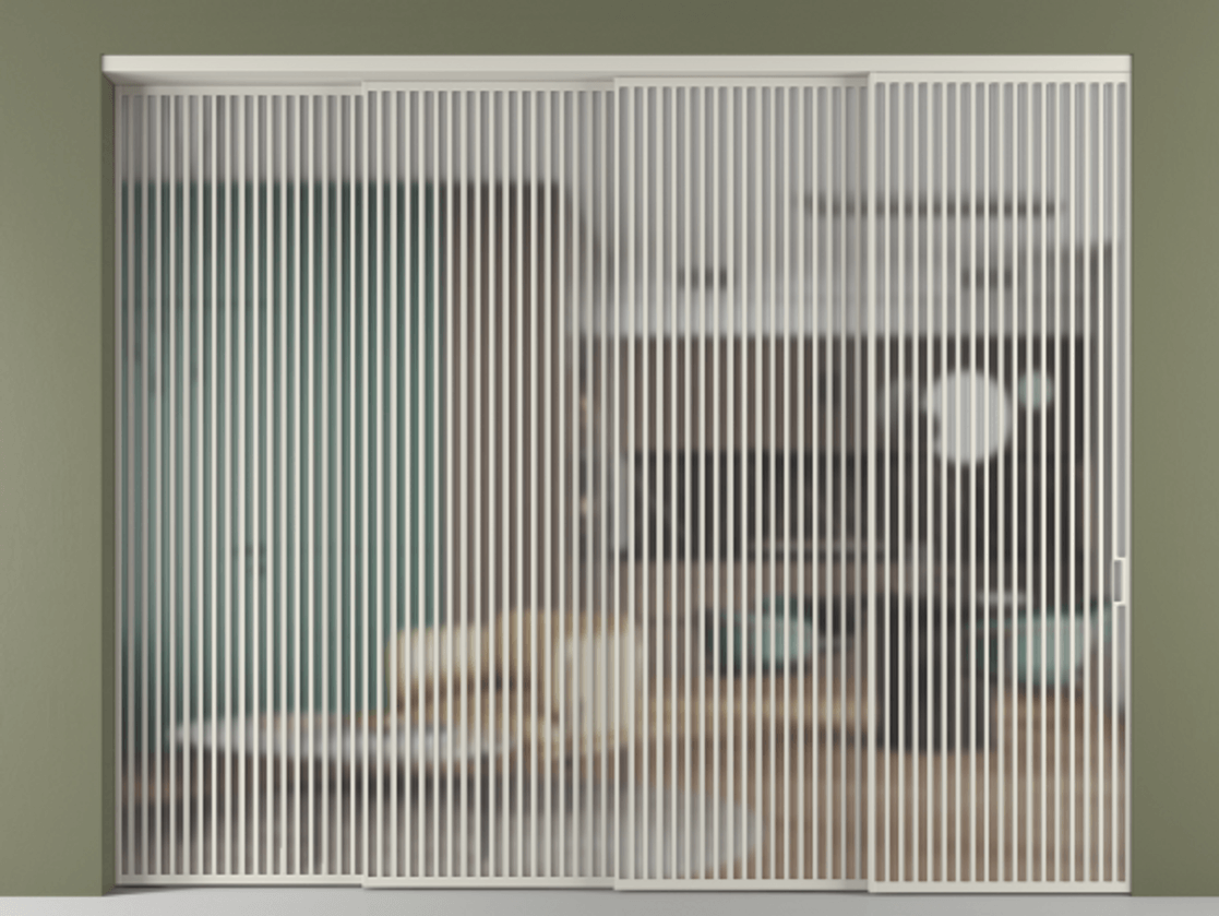 Перегородка Формато внутри проёма 4 створки с синхронным механизмом АЛПР 040.06 Алюминий тёплый серый Сатинированное стекло "Мателюкс Кристал Вижн", калёное, матовое, каленое 6 мм Цена 5414890 AMD | Volhovec