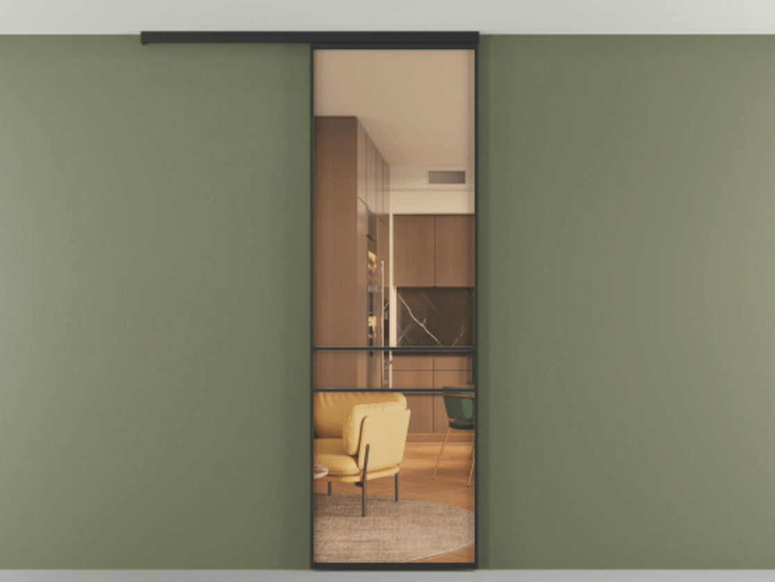 Перегородка Formato вдоль стены на потолок 1 створка АЛПР 040.02 Алюминий Черный Прозрачное оранжевое стекло, триплекс Цена 655000 AMD | Volhovec