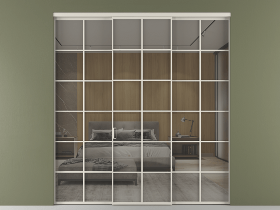 Перегородка Формато внутри проёма 3 створки АЛПР 040.05 Алюминий облачно-серый Рефлективное серое стекло "Стопсол", калёное Цена 2299700 AMD | Volhovec