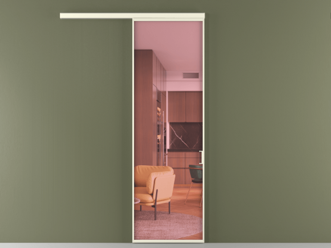 Перегородка Formato вдоль стены 1 створка АЛПР 040.01 Алюминий молочно-белый Прозрачное розовое стекло, триплекс Цена 686300 AMD  | Volhovec