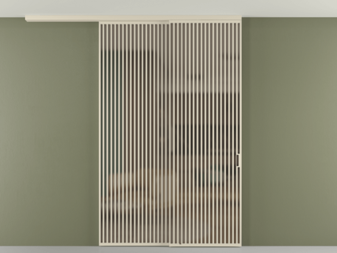 Перегородка Формато вдоль стены на потолок 2 створки с синхронным механизмом АЛПР 040.06 Алюминий бежево-серый Сатинированное бронзовое стекло, триплекс Цена 3551530 AMD | Volhovec