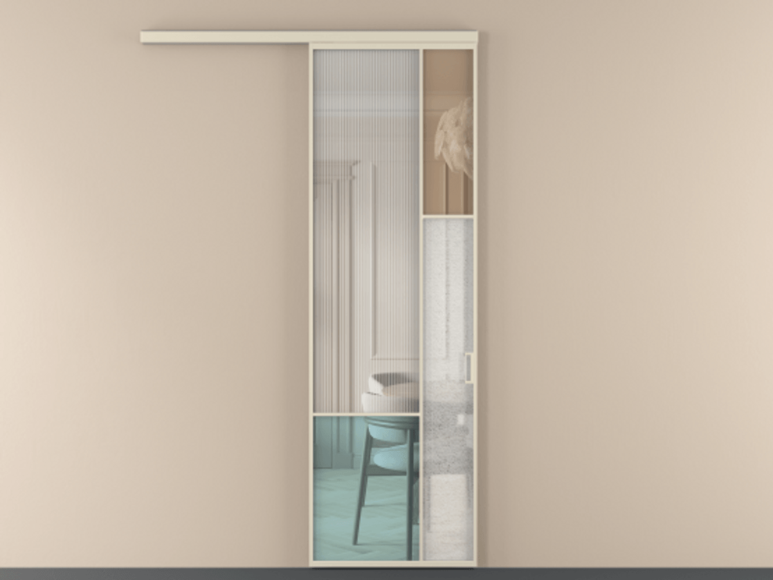 Перегородка Mosaic вдоль стены одностворчатая АЛПР 041.12 Алюминий бежево-серый Комбинация стекол Группы 1 и Группы 3 Цена 964600 AMD | Volhovec