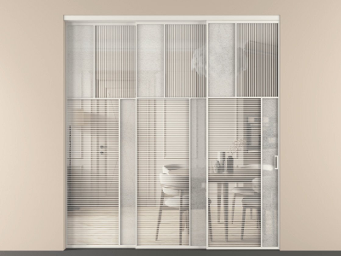 Перегородка Mosaic внутри проёма телескопик синхро 2 АЛПР 041.23 Алюминий Белый Рифлёное стекло "Дюна", триплекс, 6 мм + Фактурное стекло "Лёд", триплекс, 6 мм. Скрытый короб БЕЛ Цена 2814541 AMD . Фабрика дверей Волховец 8 (800) 551 43 19  Перегородка Mosaic внутри проёма телескопик синхро 2 АЛПР 041.23 Алюминий Белый Рифлёное стекло "Дюна", триплекс, 6 мм + Фактурное стекло "Лёд", триплекс, 6 мм Цена 2814541 AMD | Volhovec