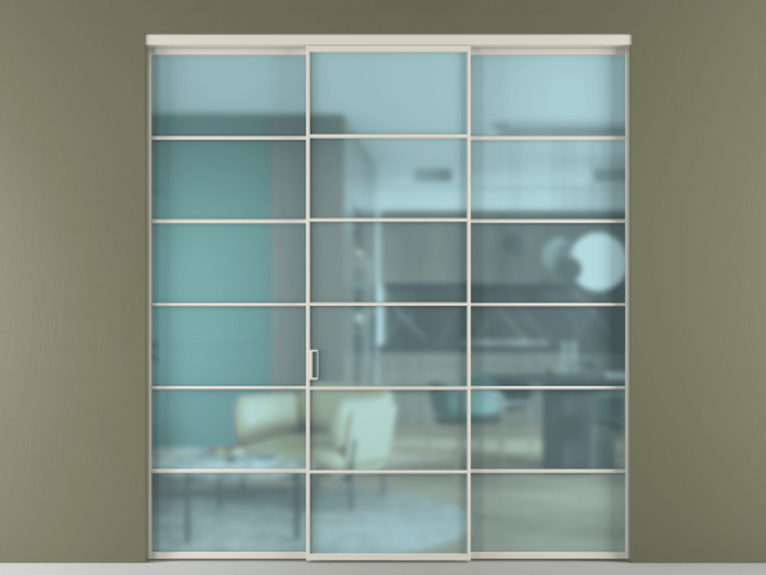 Перегородка Formato внутри проёма 3 створки АЛПР 040.04 Алюминий облачно-серый Сатинированное голубое стекло, триплекс Цена 1718500 AMD | Volhovec