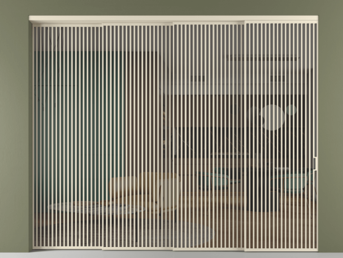 Перегородка Формато внутри проёма 4 створки с синхронным механизмом АЛПР 040.06 Алюминий бежево-серый Прозрачное серое стекло, триплекс Цена 5242250 AMD | Volhovec