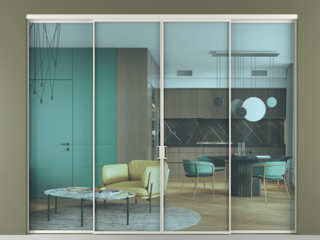 Перегородка Формато внутри проёма 4 створки АЛПР 040.01 Алюминий Белый Прозрачное голубое стекло, триплекс Цена 2072800 AMD  | Volhovec