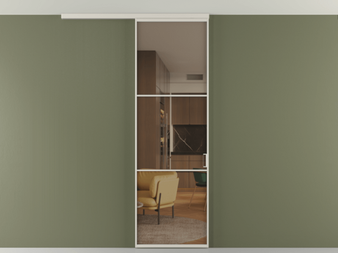 Перегородка Формато вдоль стены на потолок 1 створка АЛПР 040.03 Алюминий облачно-серый Прозрачное бронзовое стекло, триплекс Цена 681060 AMD | Volhovec