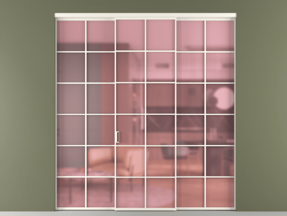 Перегородка Formato внутри проёма 3 створки АЛПР 040.05 Алюминий пудровый белый Сатинированное розовое стекло, триплекс Цена 2137900 AMD | Volhovec