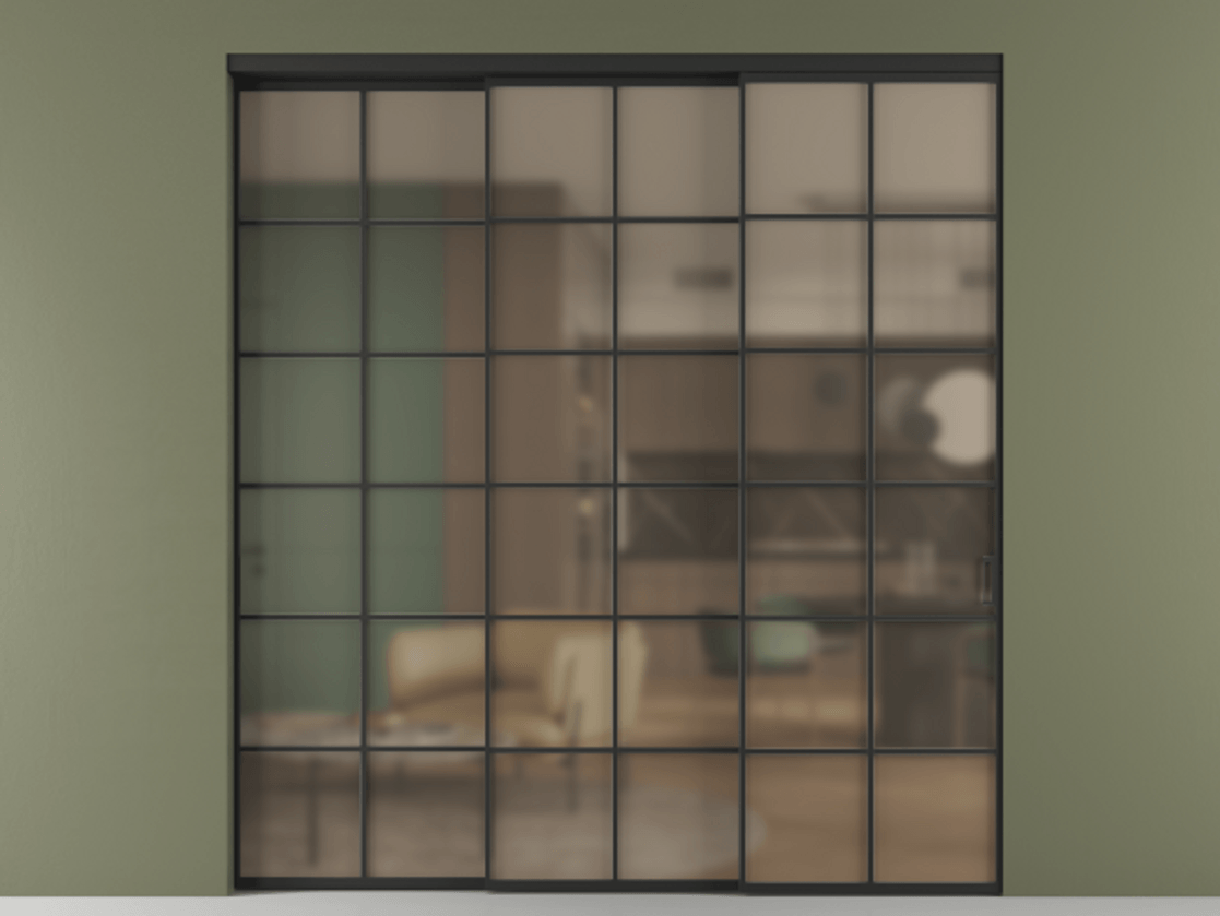 Перегородка Формато внутри проёма 3 створки с синхронным механизмом АЛПР 040.05 Алюминий Черный Сатинированное бронзовое стекло, триплекс. Скрытый короб ЧЕР Цена 2335850 AMD 1. Полотно 3 шт. (800/2100 мм)
2. Комплект установки раздвижной системы
3. Базовый комплект фурнитуры
4. Комплект фурнитуры телескопик синхро-2
5.Ручка Рондо. Фабрика дверей Волховец 8 (800) 551 43 19 Перегородка Формато внутри проёма 3 створки с синхронным механизмом АЛПР 040.05 Алюминий Черный Сатинированное бронзовое стекло, триплекс Цена 2335850 AMD | Volhovec