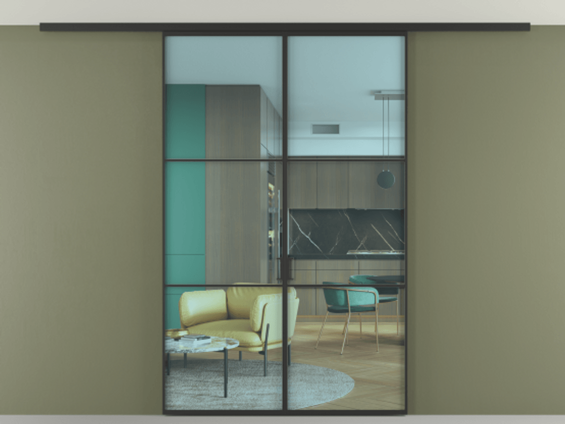 Перегородка Formato вдоль стены на потолок 2 створки АЛПР 040.03 Алюминий Черный Прозрачное голубое стекло, триплекс Цена 1264100 AMD | Volhovec