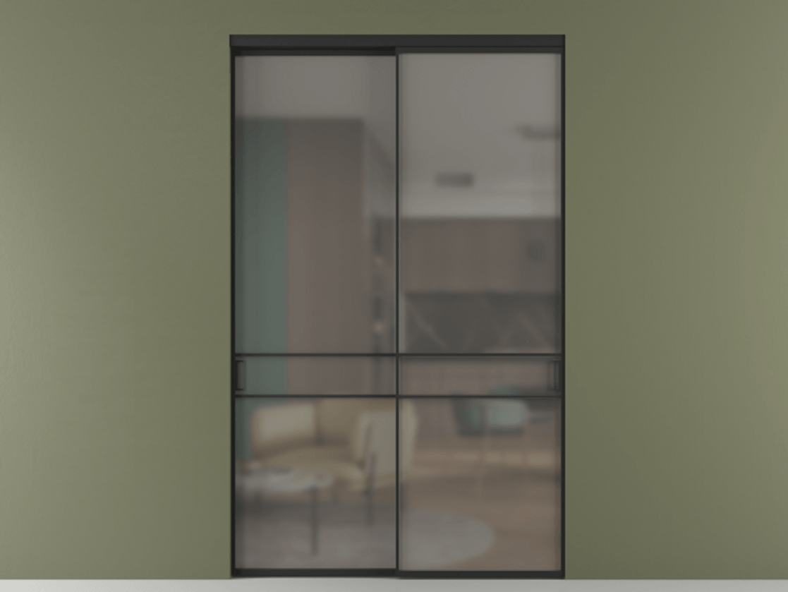 Перегородка Formato внутри проёма двустворчатая АЛПР 040.02 Алюминий Черный Сатинированное серое стекло, триплекс, 6 мм Цена 1277310 AMD  | Volhovec