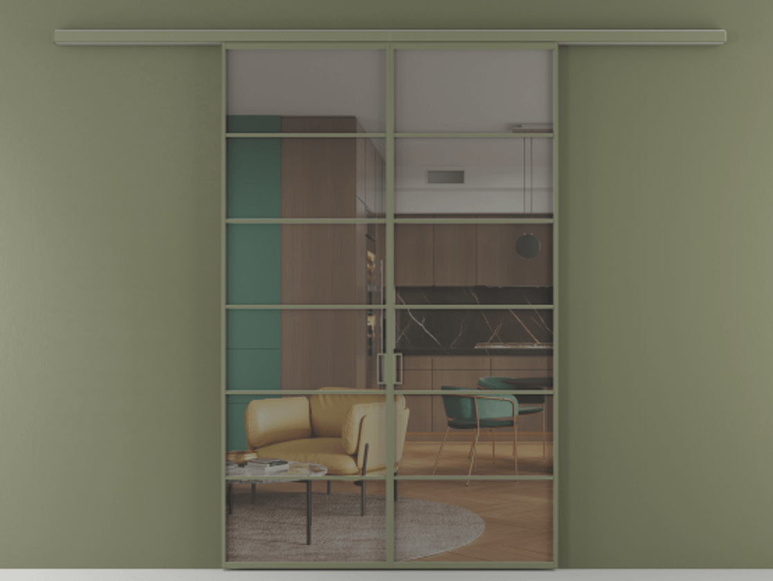 Перегородка Формато вдоль стены 2 створки АЛПР 040.04 Алюминий оливковый тёмный Прозрачное серое стекло, триплекс Цена 1397020 AMD | Volhovec