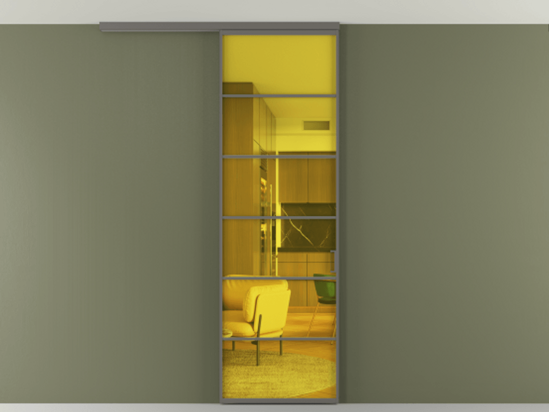 Перегородка Формато вдоль стены на потолок 1 створка АЛПР 040.04 Алюминий классический серый Прозрачное жёлтое стекло, триплекс Цена 696600 AMD | Volhovec