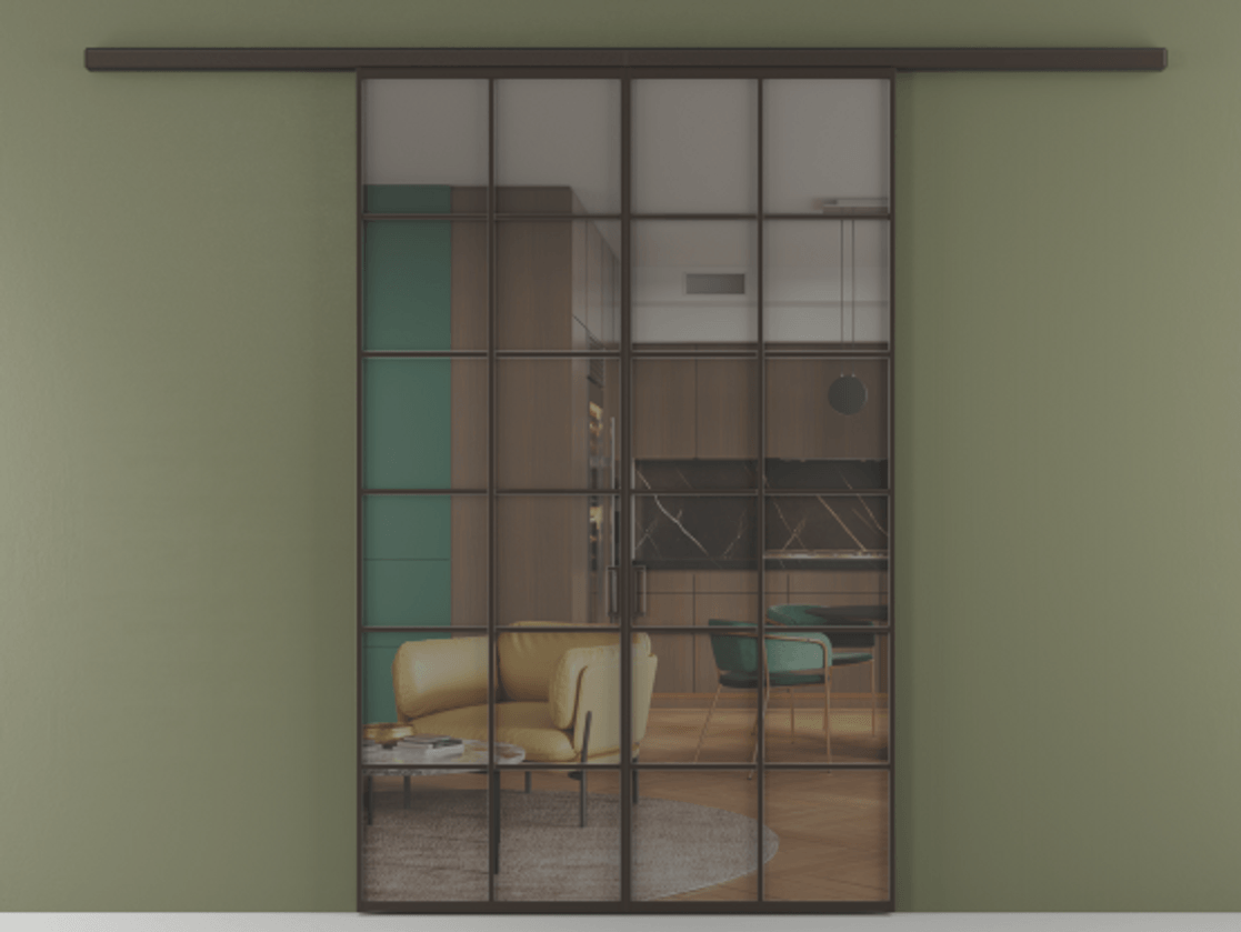 Перегородка Формато вдоль стены 2 створки АЛПР 040.05 Алюминий антрацит Прозрачное серое стекло, триплекс Цена 1397020 AMD | Volhovec