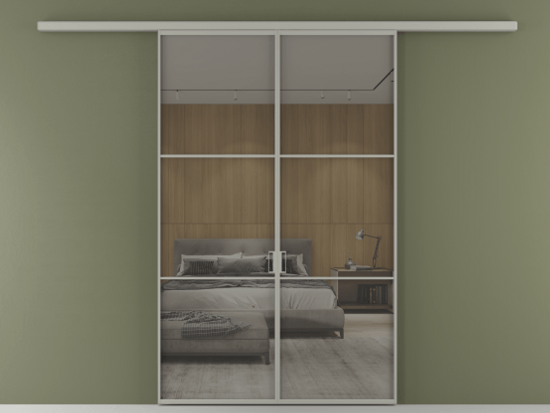 Перегородка Formato вдоль стены 2 створки АЛПР 040.03 Алюминий нейтральный серый Рефлективное серое стекло "Stopsol", калёное Цена 1679260 AMD | Volhovec