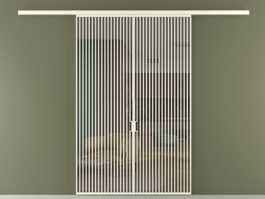 Перегородка Формато вдоль стены 2 створки АЛПР 040.06 Алюминий молочно-белый Прозрачное серое стекло, триплекс Цена 2309480 AMD | Volhovec