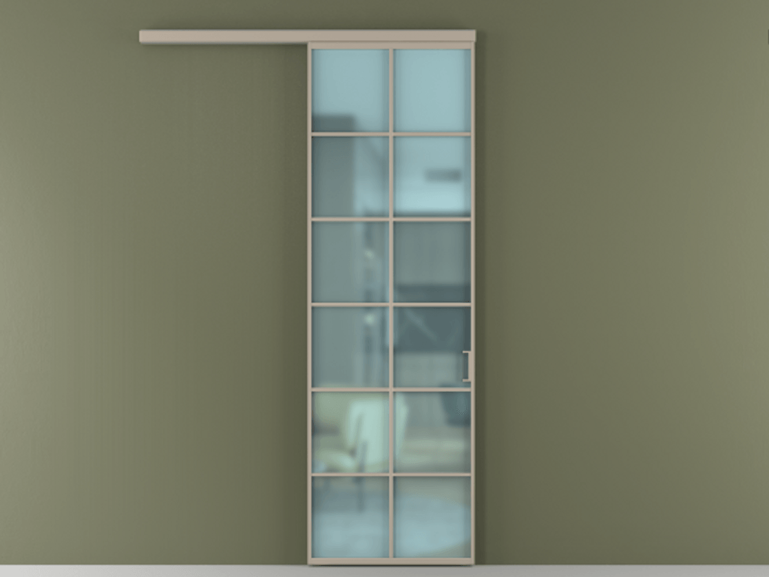 Перегородка Формато вдоль стены 1 створка АЛПР 040.05 Алюминий бисквитный Сатинированное голубое стекло, триплекс Цена 757500 AMD  | Volhovec