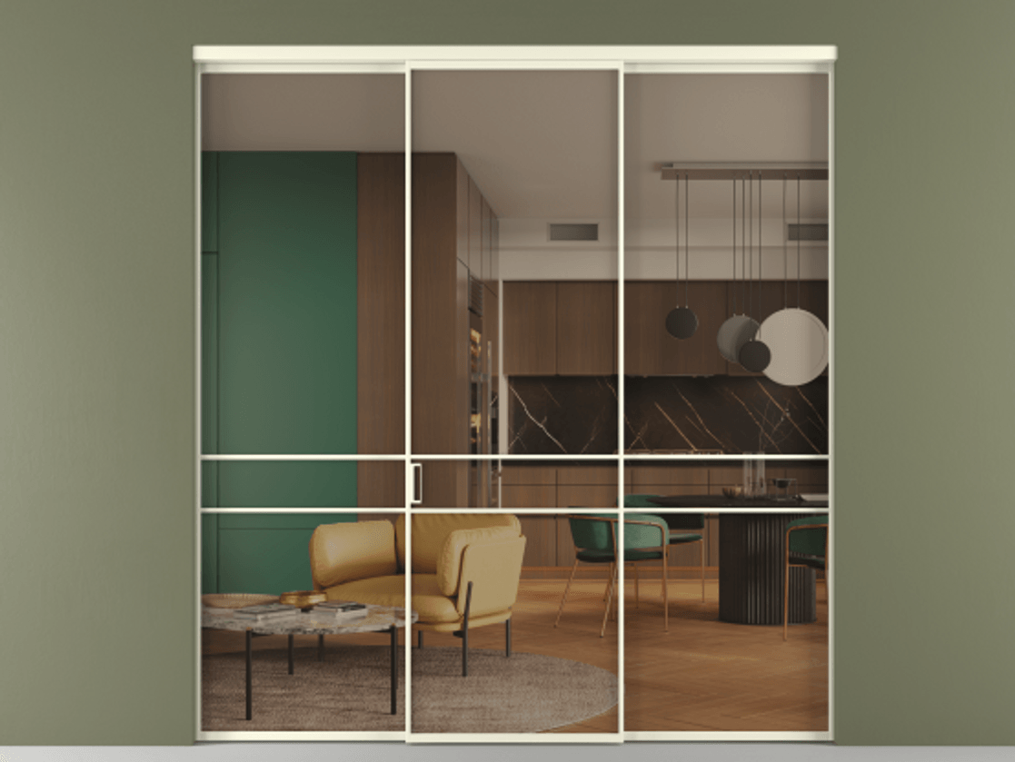 Перегородка Формато внутри проёма 3 створки АЛПР 040.02 Алюминий молочно-белый Прозрачное бронзовое стекло, триплекс Цена 1600180 AMD | Volhovec