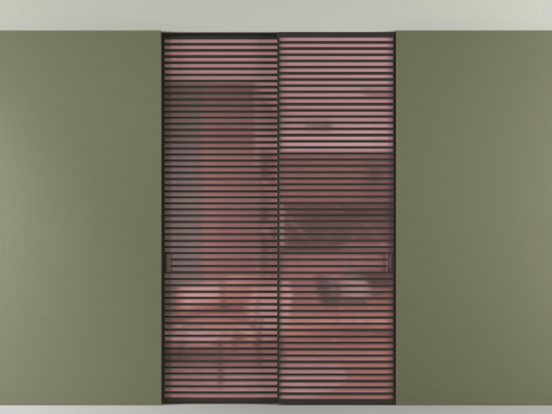 Перегородка Формато внутри проёма скрытое крепление в потолок 2 створки АЛПР 040.07 Алюминий антрацит Сатинированное розовое стекло, триплекс Цена 2764500 AMD | Volhovec