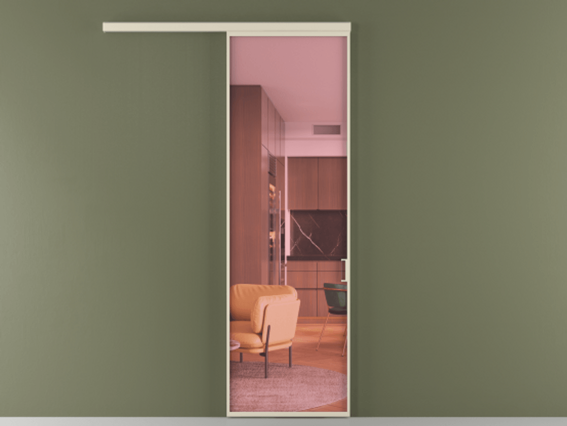 Перегородка Formato вдоль стены 1 створка АЛПР 040.01 Алюминий бежево-серый Прозрачное розовое стекло, триплекс Цена 115700 ₽  | Volhovec