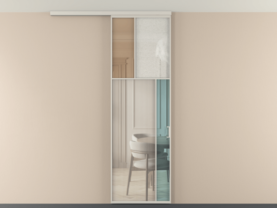 Перегородка Мозаик вдоль стены на потолок 1 створка АЛПР 041.23 Алюминий облачно-серый Комбинация стекол Группы 1 и Группы 3 Цена 951200 AMD | Volhovec