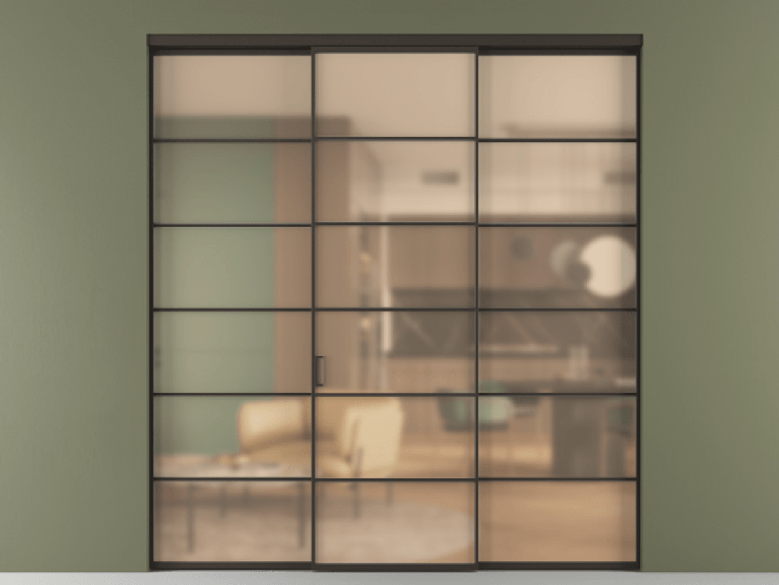 Перегородка Formato внутри проёма 3 створки АЛПР 040.04 Алюминий антрацит Сатинированное оранжевое стекло, триплекс Цена 1802400 AMD | Volhovec