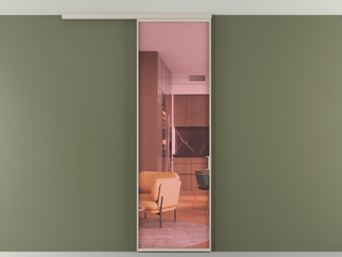 Перегородка Формато вдоль стены на потолок 1 створка АЛПР 040.01 Алюминий светло-бежевый Прозрачное розовое стекло, триплекс Цена 623200 AMD | Volhovec