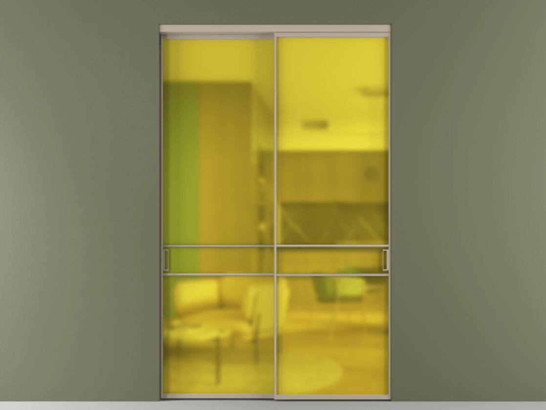 Перегородка Formato внутри проёма 2 створки АЛПР 040.02 Алюминий бисквитный Сатинированное жёлтое стекло, триплекс Цена 2915200 AMD  | Volhovec