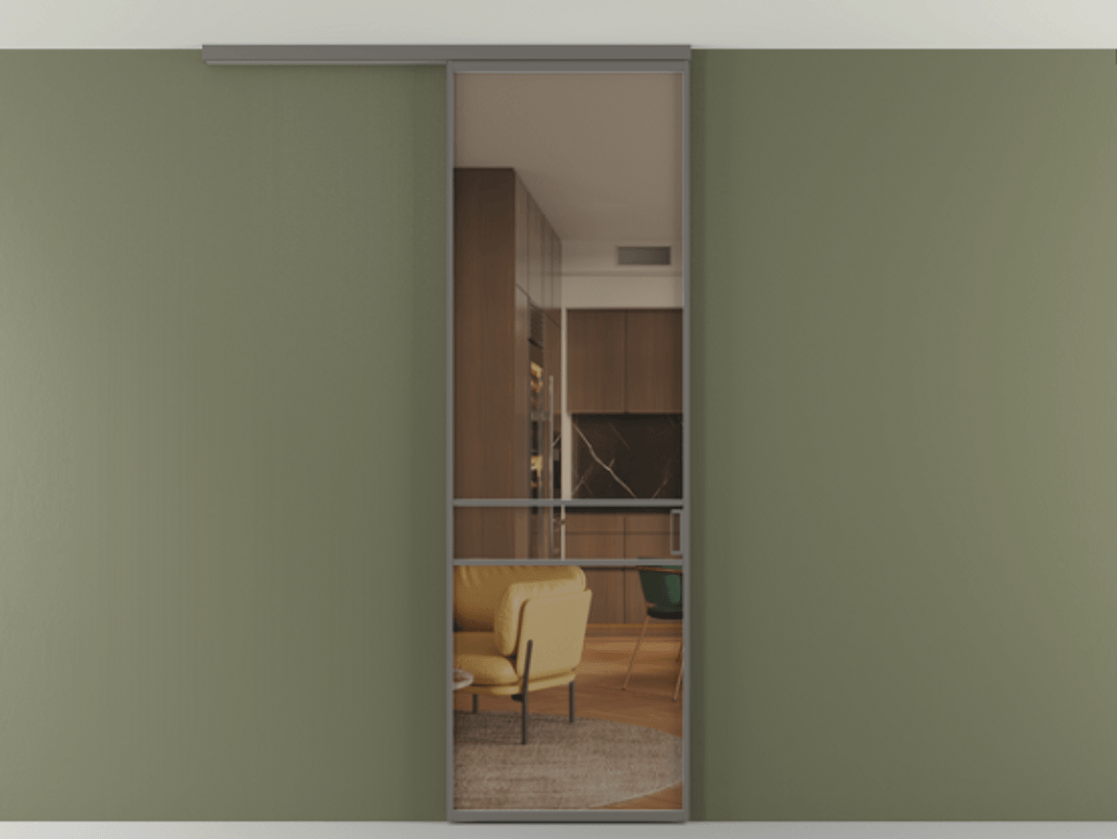 Перегородка Формато вдоль стены на потолок 1 створка АЛПР 040.02 Алюминий классический серый Прозрачное бронзовое стекло, триплекс Цена 141030 сом | Volhovec