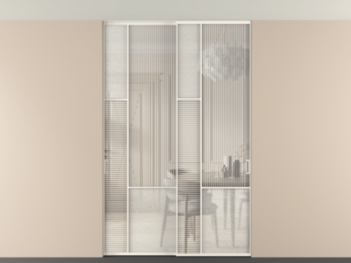 Перегородка Мозаик внутри проёма скрытое крепление в потолок 2 створки АЛПР 041.13 Алюминий пудровый белый Рифлёное стекло "Дюна", триплекс, 6 мм + Фактурное стекло "Лёд", триплекс. Цена 2296870 AMD . Фабрика дверей Волховец 8 (800) 551 43 19 Перегородка Мозаик внутри проёма скрытое крепление в потолок 2 створки АЛПР 041.13 Алюминий пудровый белый Рифлёное стекло "Дюна", триплекс, 6 мм + Фактурное стекло "Лёд", триплекс Цена 2296870 AMD | Volhovec