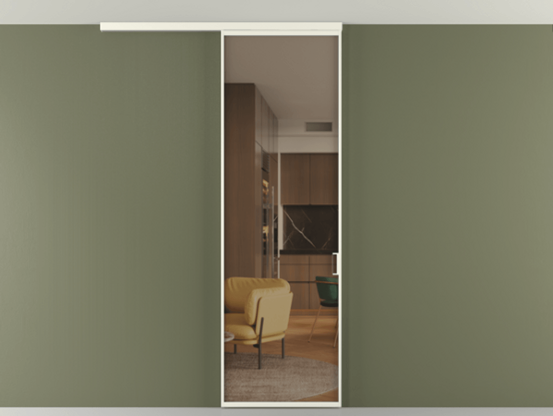 Перегородка Формато вдоль стены на потолок 1 створка АЛПР 040.01 Алюминий жемчужный Прозрачное бронзовое стекло, триплекс Цена 623170 AMD | Volhovec