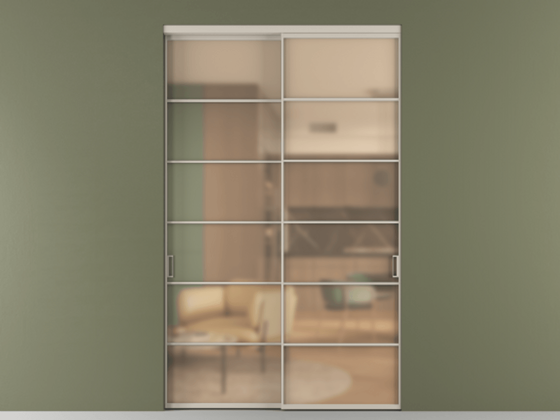 Перегородка Formato внутри проёма 2 створки АЛПР 040.04 Алюминий светло-бежевый Сатинированное оранжевое стекло, триплекс Цена 2999300 AMD  | Volhovec