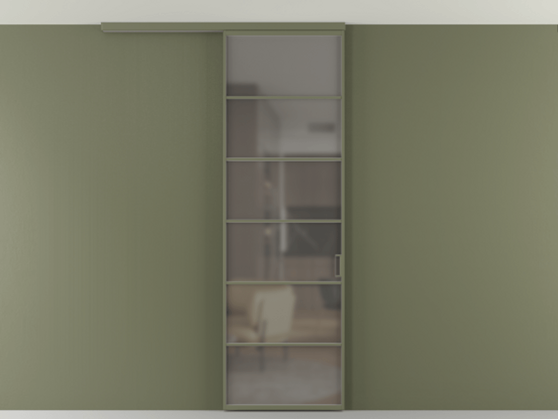 Перегородка Формато вдоль стены на потолок 1 створка АЛПР 040.04 Алюминий оливковый тёмный Сатинированное серое стекло, триплекс Цена 727350 AMD | Volhovec