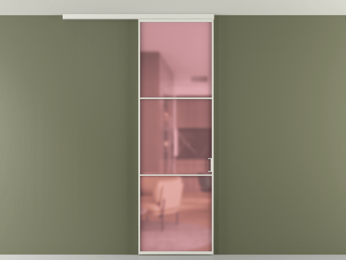 Перегородка Формато вдоль стены на потолок 1 створка АЛПР 040.03 Алюминий серый Сатинированное розовое стекло, триплекс Цена 653200 AMD | Volhovec