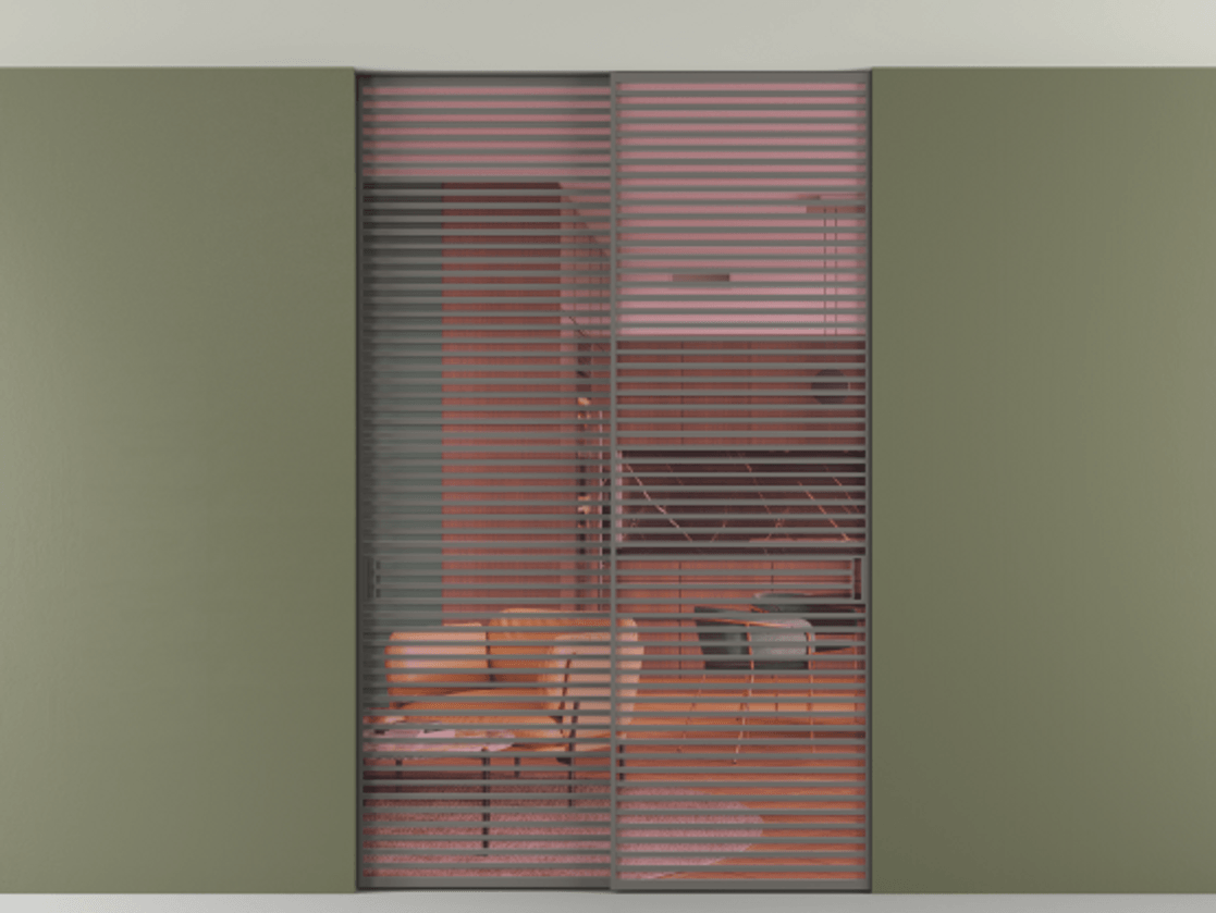 Перегородка Формато внутри проёма скрытое крепление в потолок 2 створки АЛПР 040.07 Алюминий классический серый Прозрачное розовое стекло, триплекс Цена 2764500 AMD | Volhovec