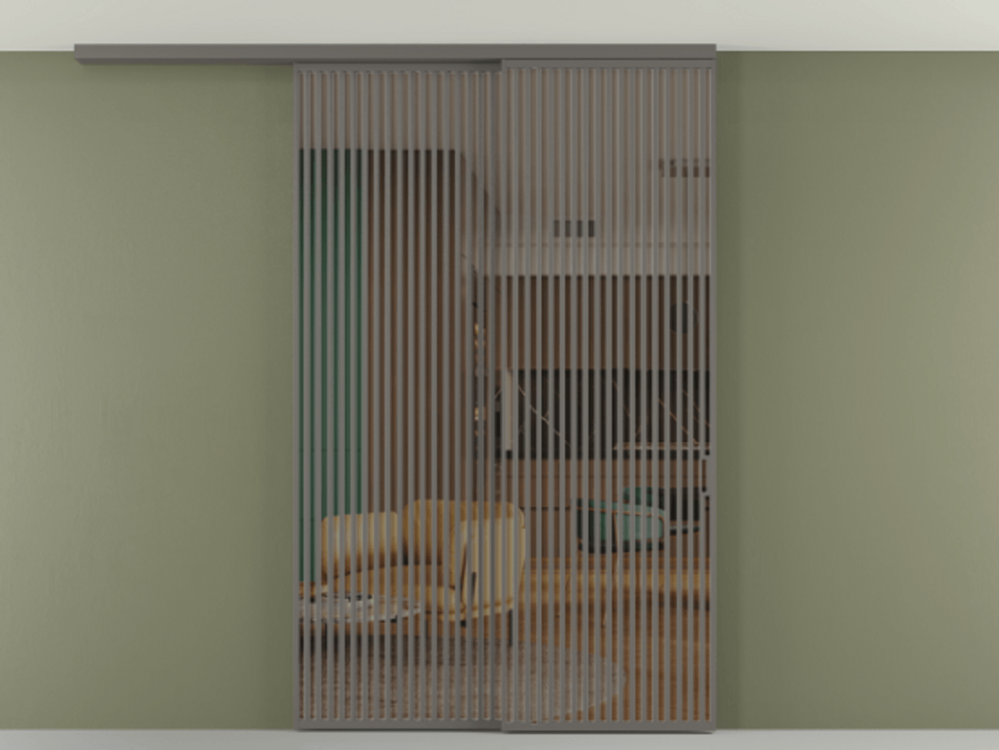 Перегородка Формато вдоль стены на потолок 2 створки с синхронным механизмом АЛПР 040.06 Алюминий классический серый Прозрачное бронзовое стекло, триплекс Цена 3037880 AMD | Volhovec