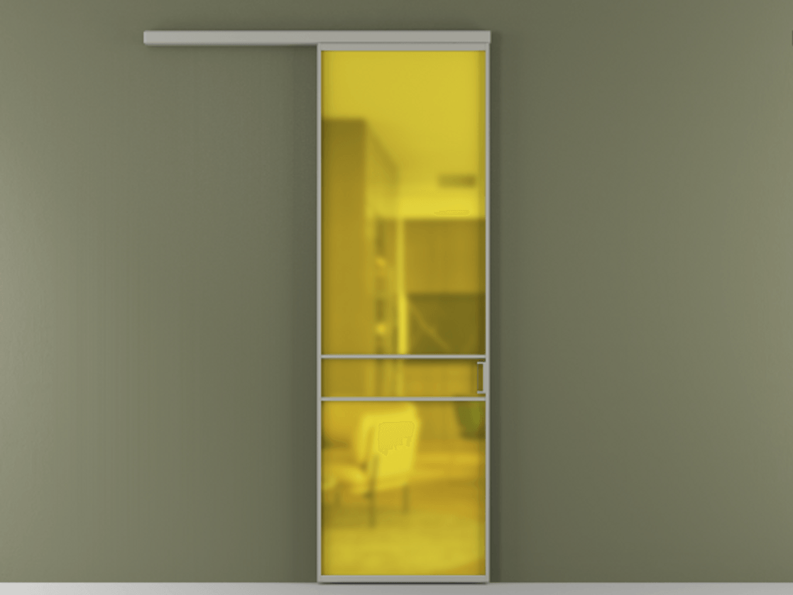 Перегородка Формато вдоль стены 1 створка АЛПР 040.02 Алюминий нейтральный серый Сатинированное жёлтое стекло, триплекс Цена 715400 AMD  | Volhovec