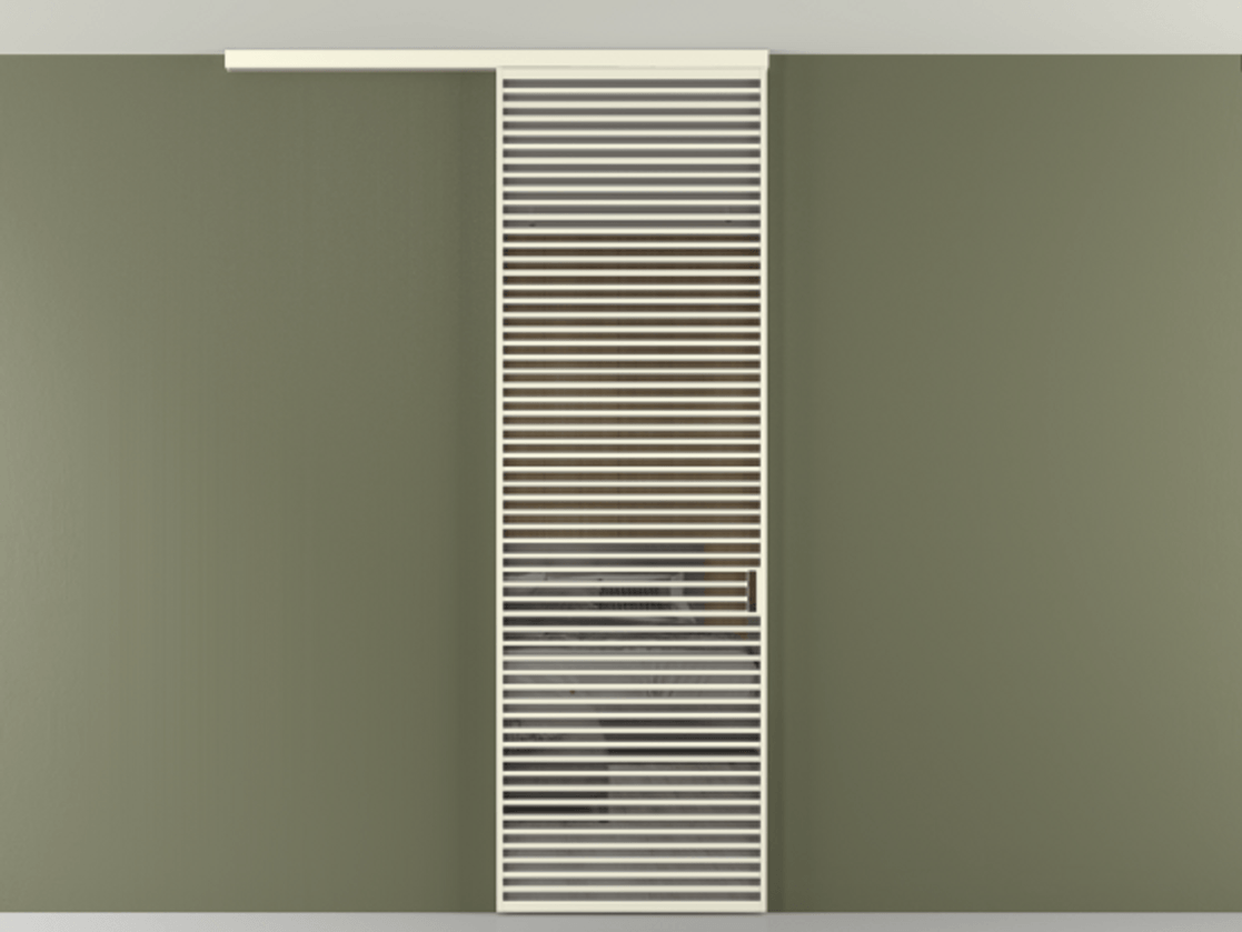 Перегородка Формато вдоль стены на потолок 1 створка АЛПР 040.07 Алюминий молочно-белый Рефлективное серое стекло "Стопсол", калёное Цена 1305830 AMD | Volhovec