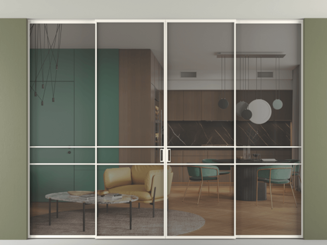 Перегородка Formato внутри проёма скрытое крепление в потолок 4 створки АЛПР 040.02 Алюминий пудровый белый Прозрачное серое стекло, триплекс. Цена 3082360 AMD 1. Полотно 4 шт. (800/2100 мм)
2. Комплект установки раздвижной системы
3. Базовый комплект фурнитуры
4.Ручка RONDO. Фабрика дверей Волховец 8 (800) 551 43 19 Перегородка Formato внутри проёма скрытое крепление в потолок 4 створки АЛПР 040.02 Алюминий пудровый белый Прозрачное серое стекло, триплекс Цена 3082360 AMD | Volhovec