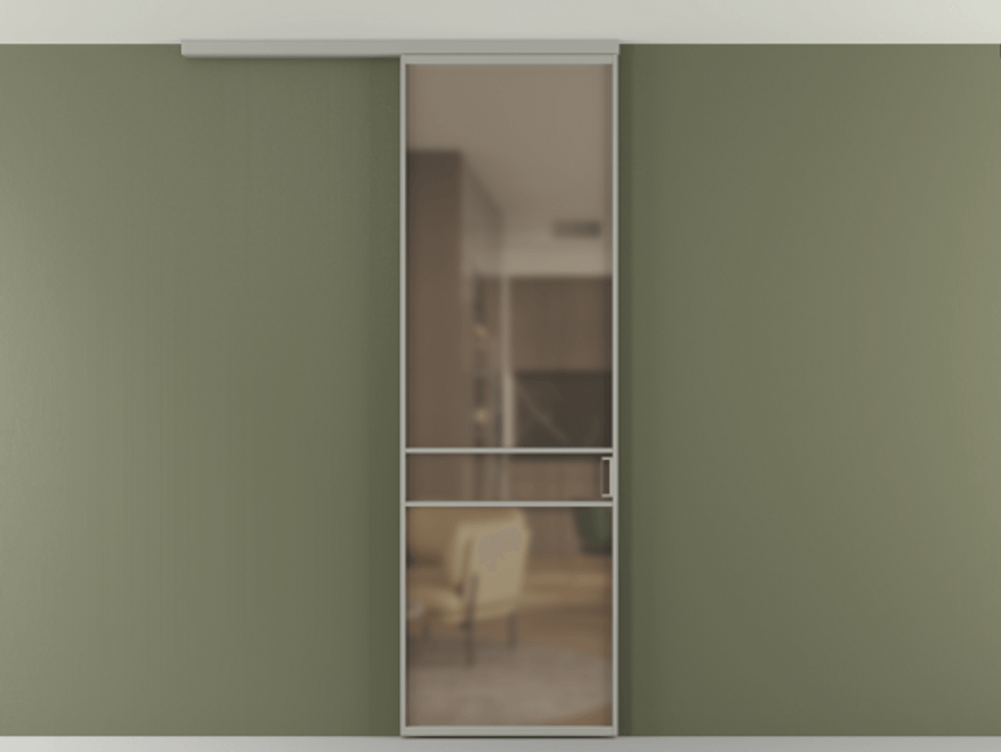 Перегородка Формато вдоль стены на потолок 1 створка АЛПР 040.02 Алюминий нейтральный серый Сатинированное бронзовое стекло, триплекс Цена 710250 AMD | Volhovec