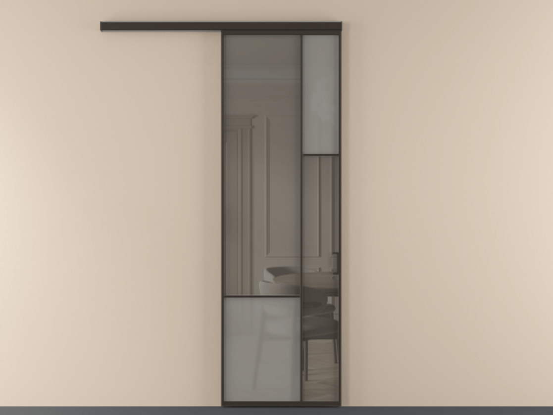 Перегородка Mosaic вдоль стены 1 створка АЛПР 041.12 Алюминий антрацит Сатинированное серое стекло, триплекс, 6 мм + Прозрачное серое стекло, триплекс Цена 924130 AMD | Volhovec