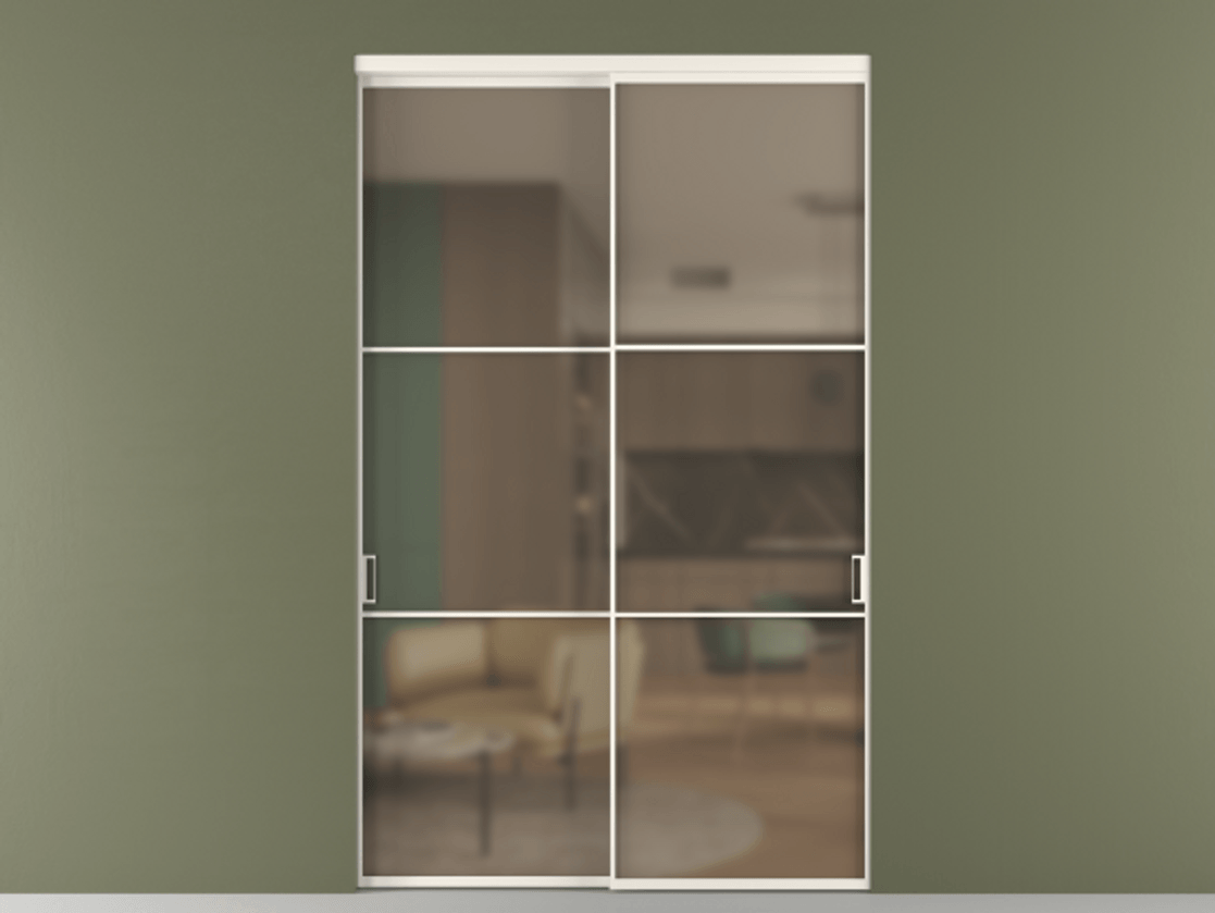 Перегородка Формато внутри проёма 2 створки АЛПР 040.03 Алюминий пудровый белый Сатинированное бронзовое стекло, триплекс Цена 2864510 AMD  | Volhovec