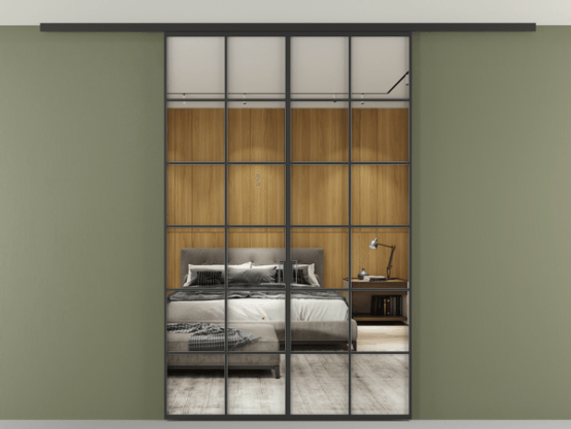 Перегородка Формато вдоль стены на потолок 2 створки АЛПР 040.05 Алюминий Черный Двустороннее зеркало, триплекс , триплекс 6 мм Цена 1293400 AMD | Volhovec