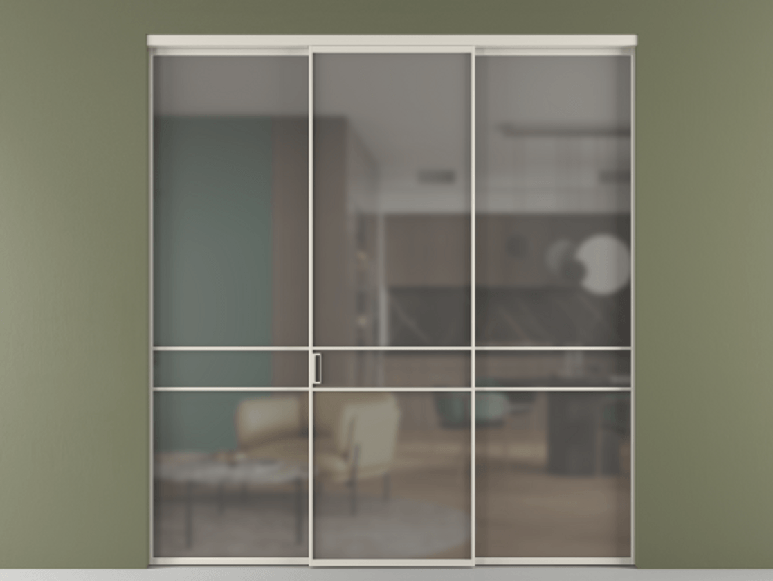 Перегородка Formato внутри проёма 3 створки АЛПР 040.02 Алюминий облачно-серый Сатинированное серое стекло, триплекс Цена 1600180 AMD | Volhovec