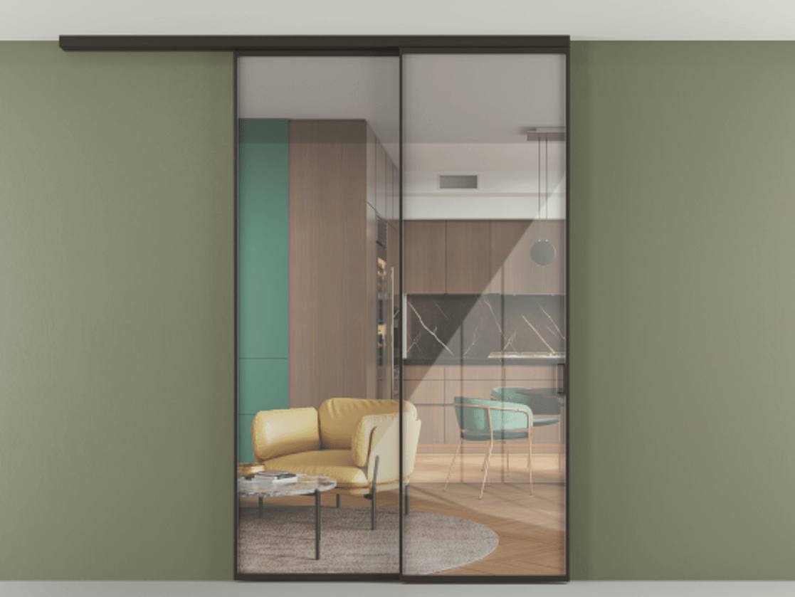 Перегородка Формато вдоль стены на потолок 2 створки с синхронным механизмом АЛПР 040.01 Алюминий антрацит Рефлективное прозрачное стекло "Стопсол", калёное. Цена 1896900 AMD 1. Полотно 2 шт. (800/2100 мм)
2. Комплект установки раздвижной системы
3. Базовый комплект фурнитуры
4.Ручка Рондо. Фабрика дверей Волховец 8 (800) 551 43 19 Перегородка Формато вдоль стены на потолок 2 створки с синхронным механизмом АЛПР 040.01 Алюминий антрацит Рефлективное прозрачное стекло "Стопсол", калёное Цена 1896900 AMD | Volhovec