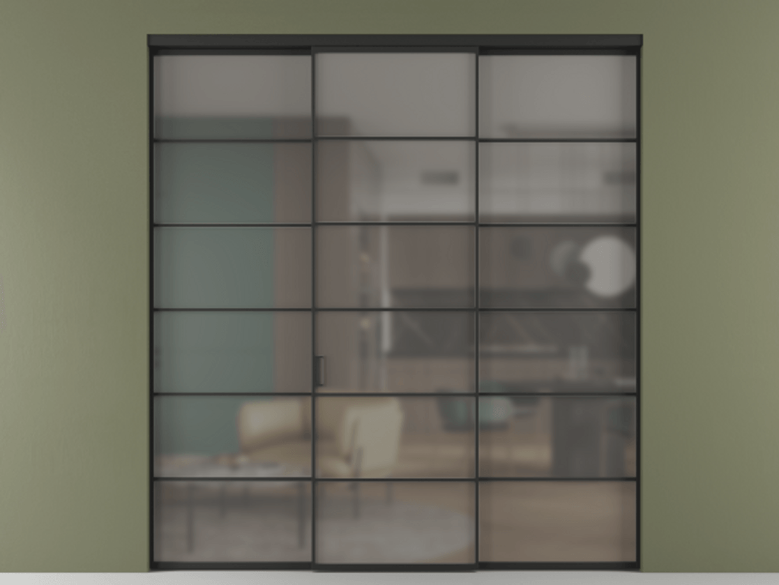 Перегородка Formato внутри проёма 3 створки АЛПР 040.04 Алюминий Черный Сатинированное серое стекло, триплекс Цена 1649750 AMD | Volhovec