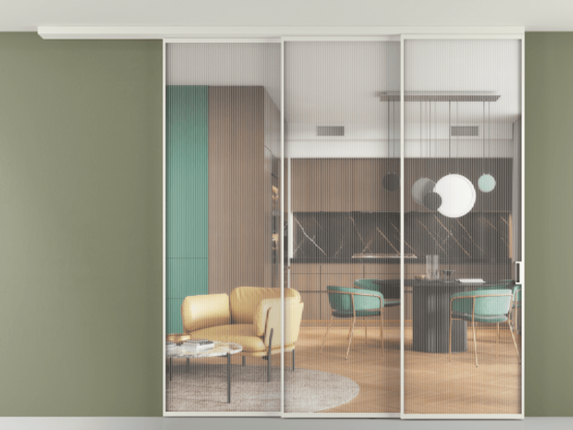 Перегородка Формато вдоль стены на потолок 3 створки с синхронным механизмом АЛПР 040.01 Алюминий Белый Рифлёное стекло "Мору", триплекс. Скрытый короб БЕЛ Цена 2581820 AMD 1. Полотно 2 шт. (800/2100 мм)
2. Комплект установки раздвижной системы
3. Базовый комплект фурнитуры
4.Ручка Рондо. Фабрика дверей Волховец 8 (800) 551 43 19 Перегородка Формато вдоль стены на потолок 3 створки с синхронным механизмом АЛПР 040.01 Алюминий Белый Рифлёное стекло "Мору", триплекс Цена 2581820 AMD | Volhovec